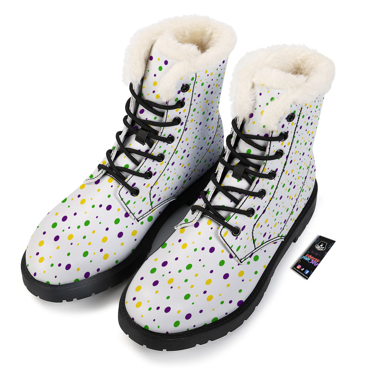 Dot Mardi Gras Print Pattern Winter Boots-grizzshop