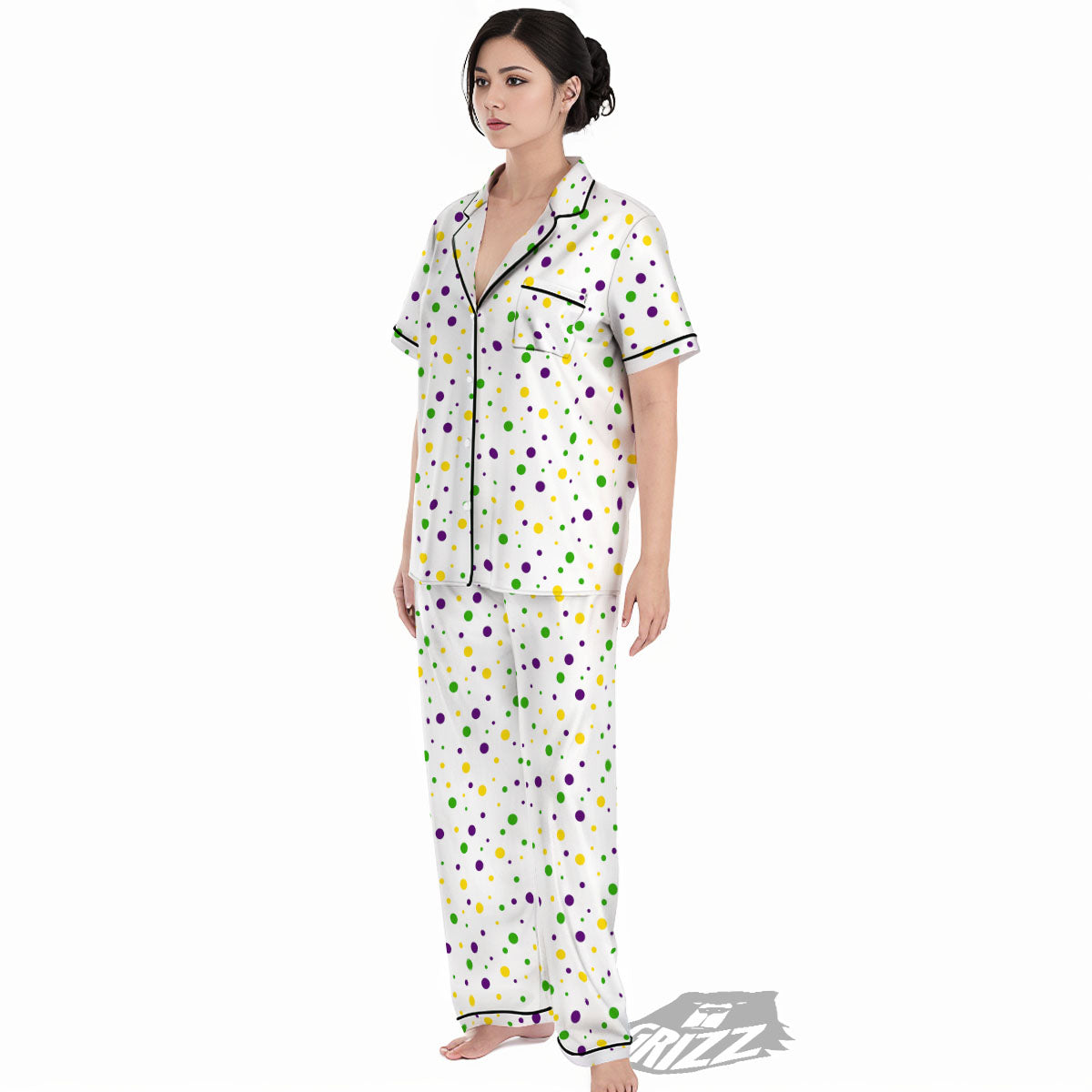Dot Mardi Gras Print Pattern Women's Pajamas Set-grizzshop