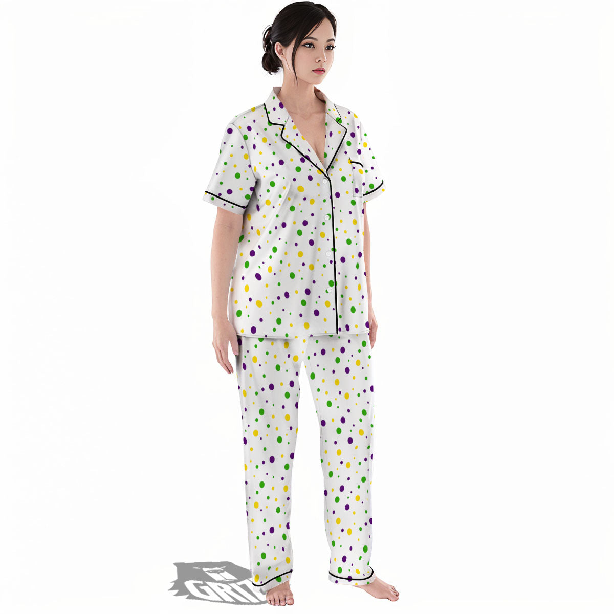 Dot Mardi Gras Print Pattern Women's Pajamas Set-grizzshop