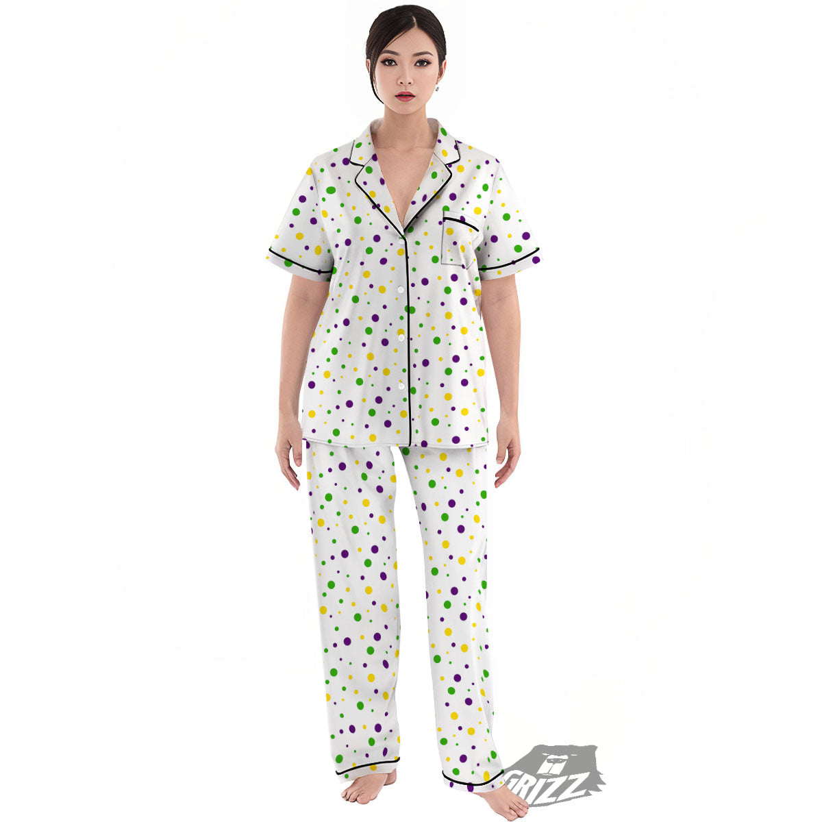 Dot Mardi Gras Print Pattern Women's Pajamas Set-grizzshop