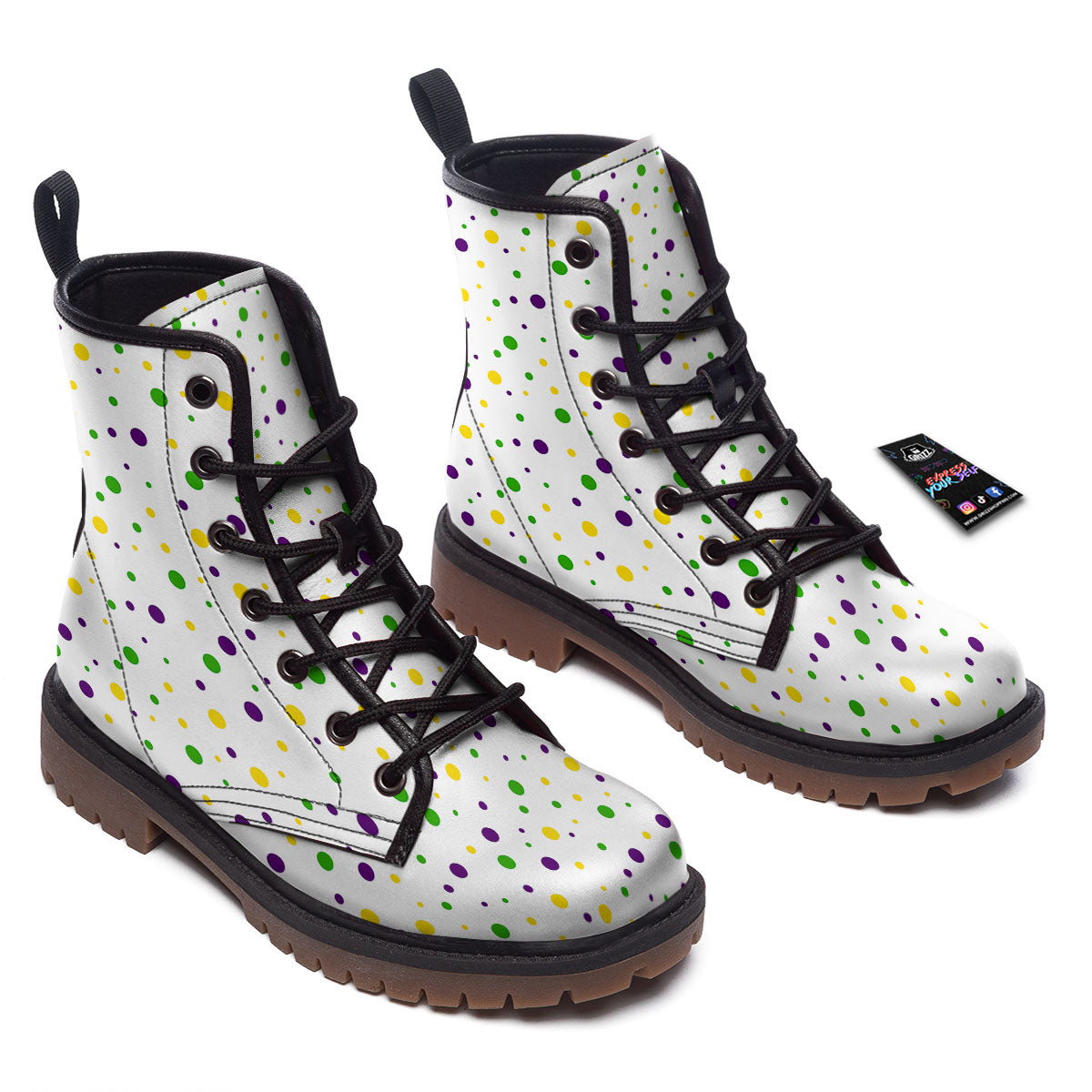Dot Mardi Gras Print Pattern Work Boots-grizzshop