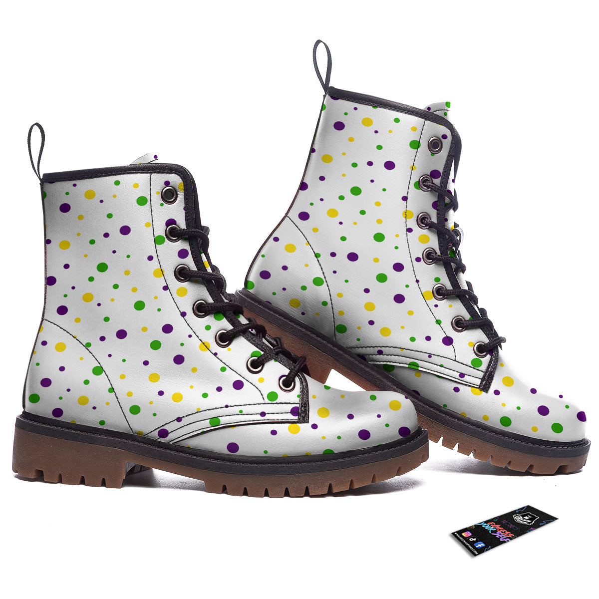 Dot Mardi Gras Print Pattern Work Boots-grizzshop