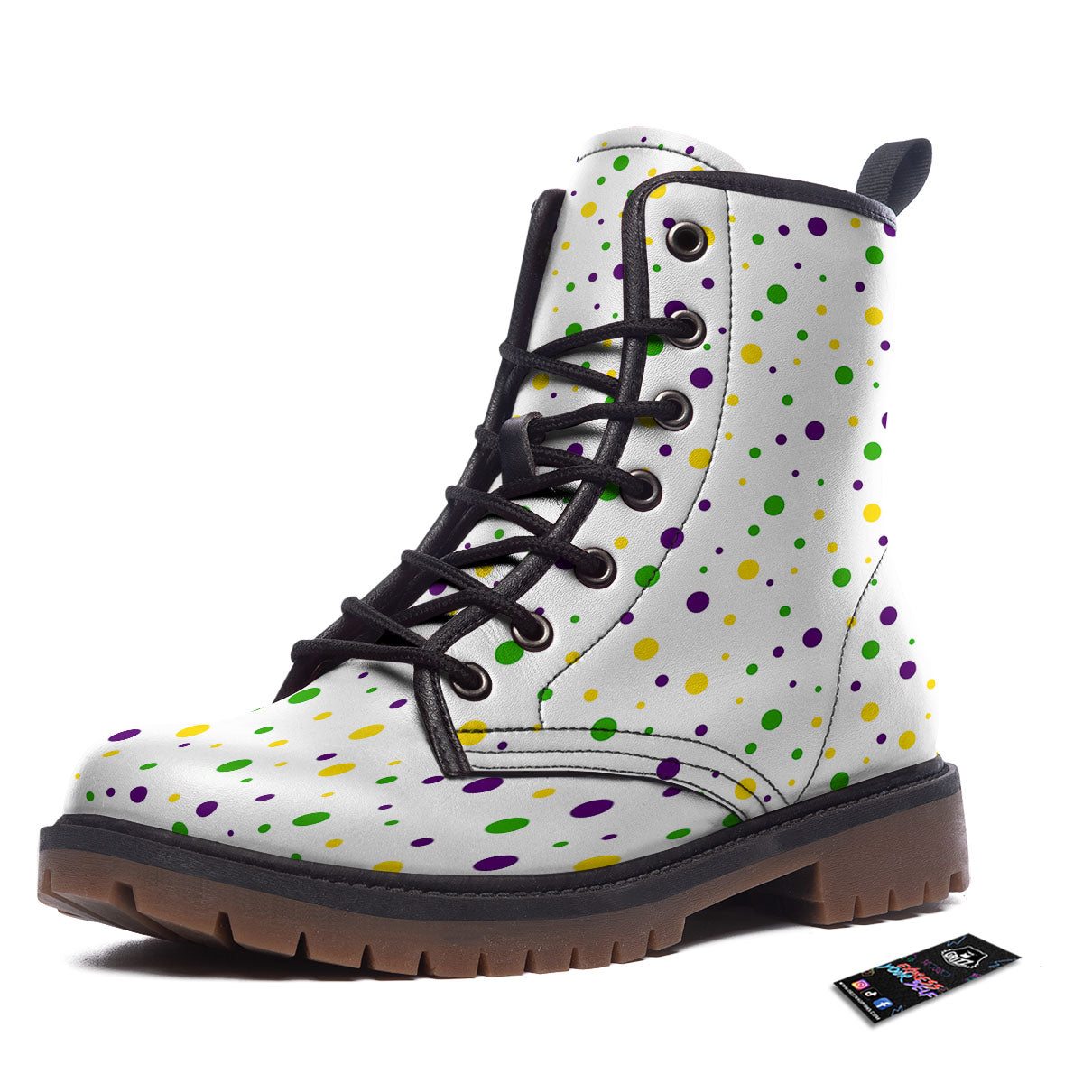 Dot Mardi Gras Print Pattern Work Boots-grizzshop