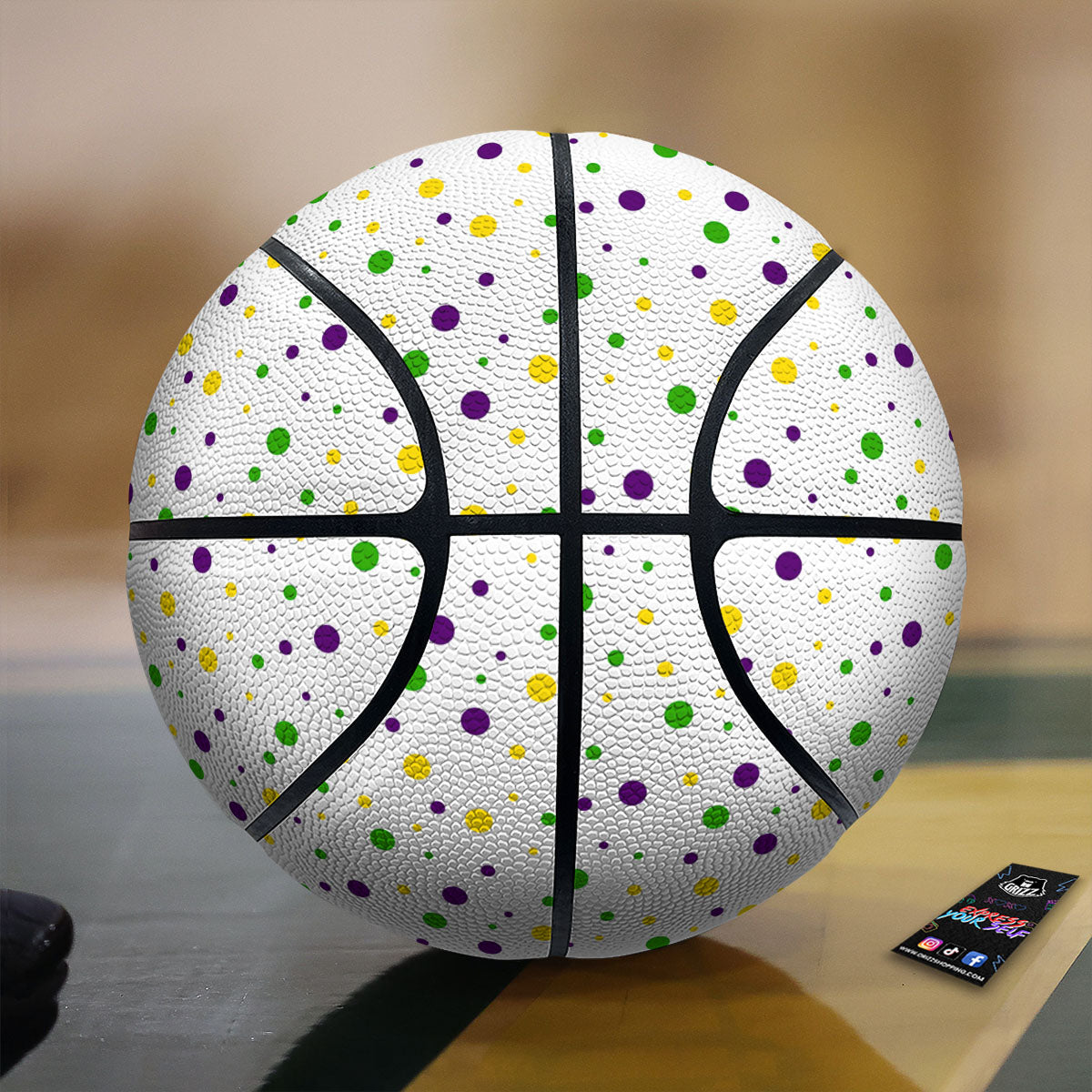 Dot Mardi Gras Print Pattern Basketball