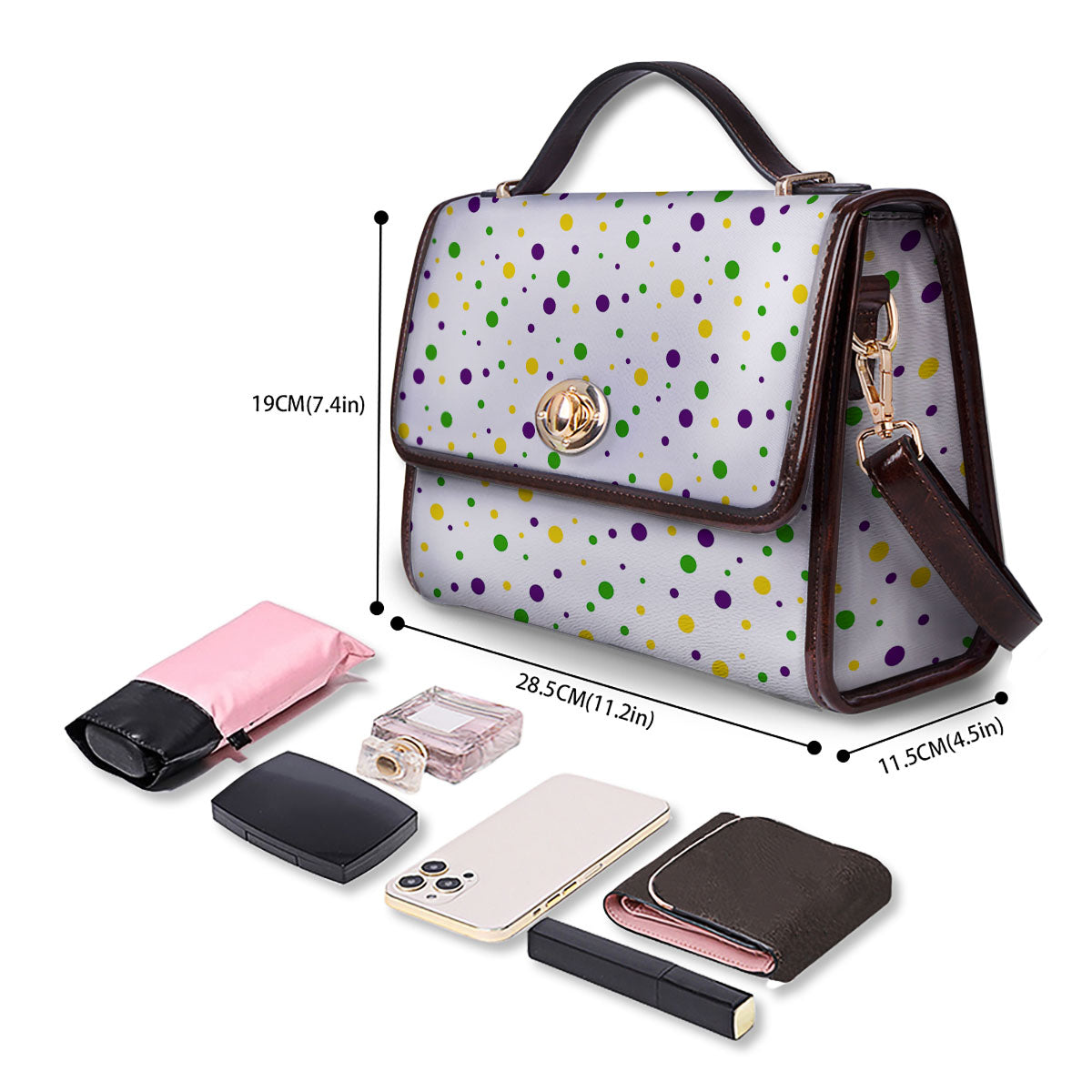 Dot Mardi Gras Print Pattern Women's Satchel Bag
