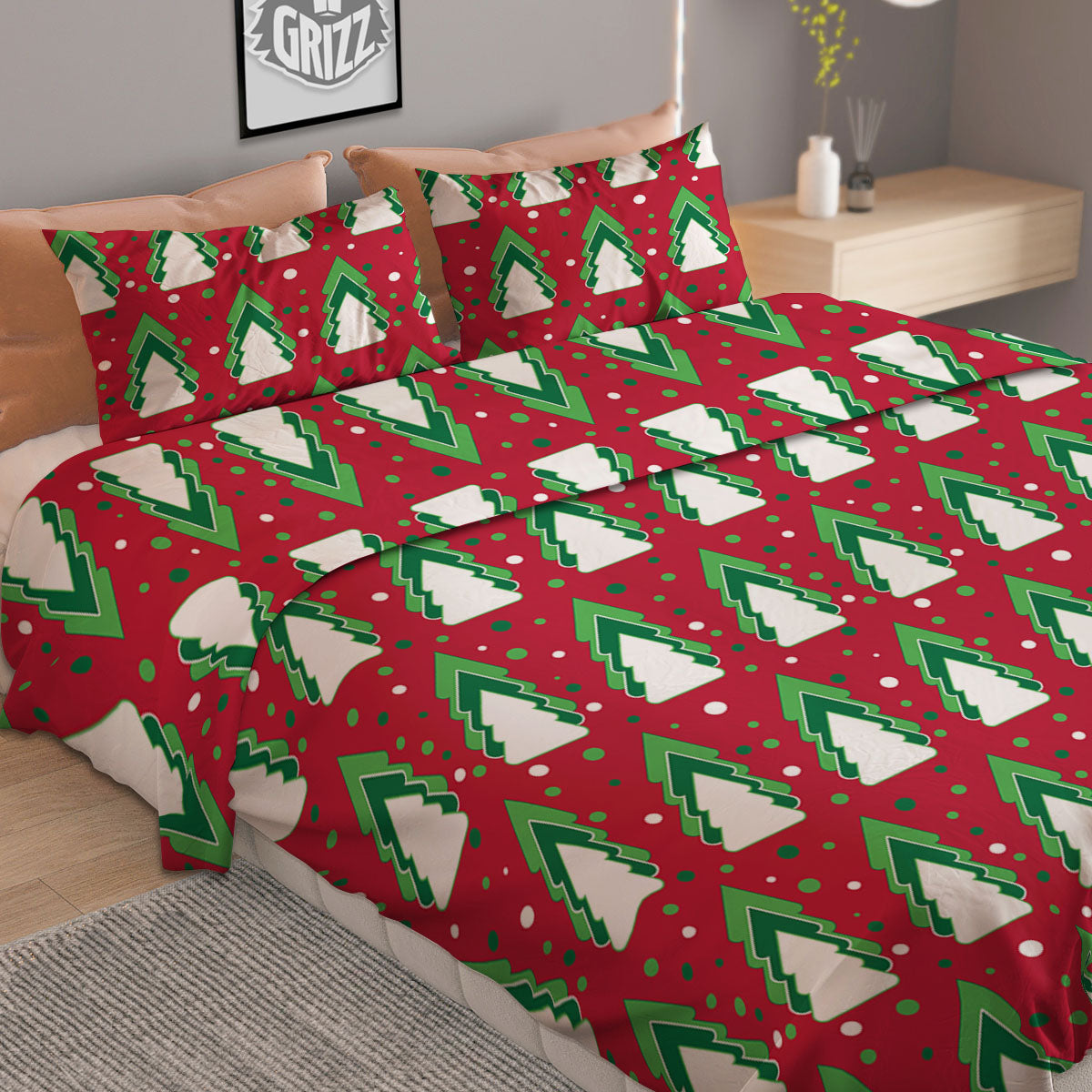 Dots Merry Christmas Print Pattern Duvet Cover Bedding Set