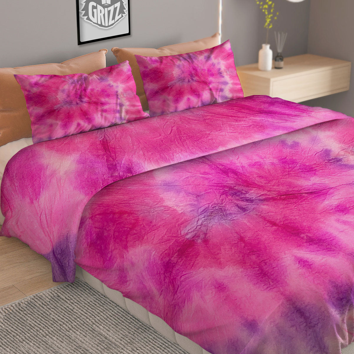 Double Pink Tie Dye Print Duvet Cover Bedding Set