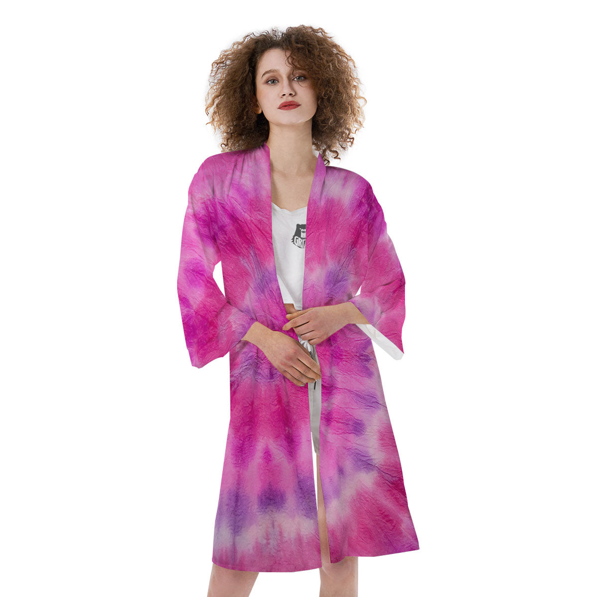 Double Pink Tie Dye Print Kimono-grizzshop