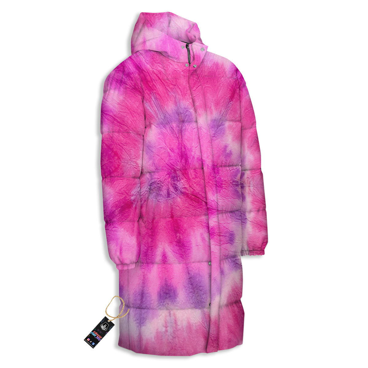 Double Pink Tie Dye Print Long Down Jacket-grizzshop