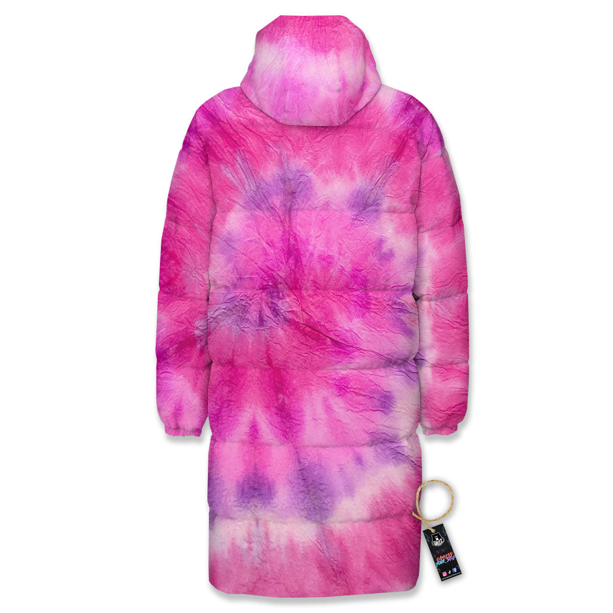 Double Pink Tie Dye Print Long Down Jacket-grizzshop