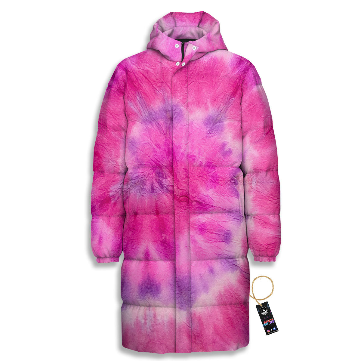 Double Pink Tie Dye Print Long Down Jacket-grizzshop