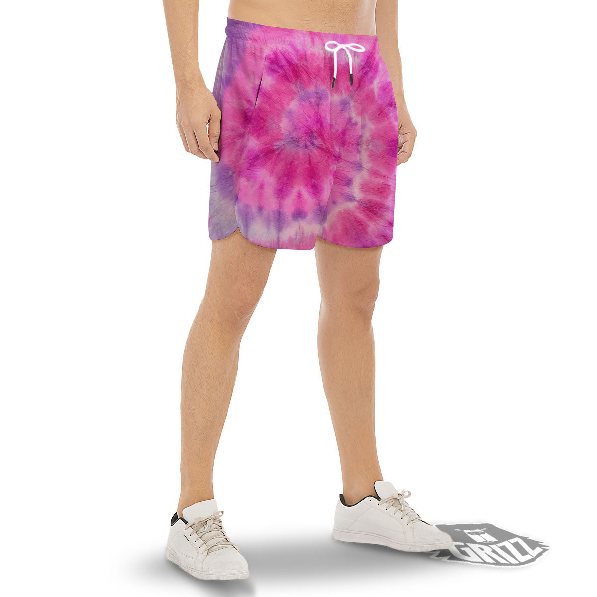 Double Pink Tie Dye Print Men's Gym Shorts-grizzshop
