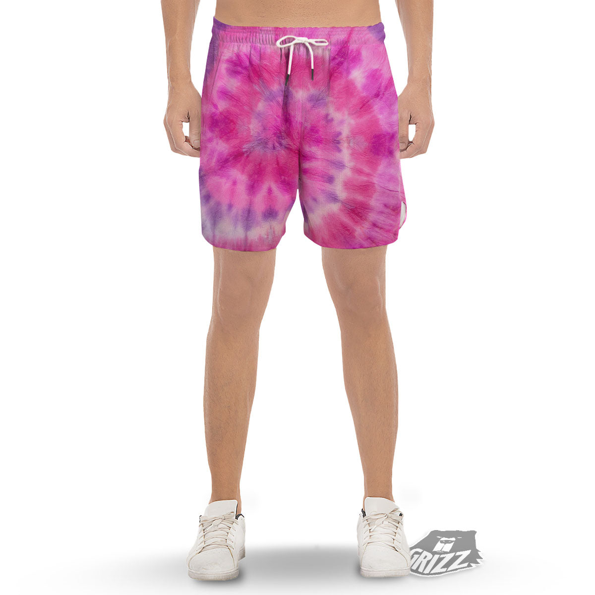 Double Pink Tie Dye Print Men's Gym Shorts-grizzshop