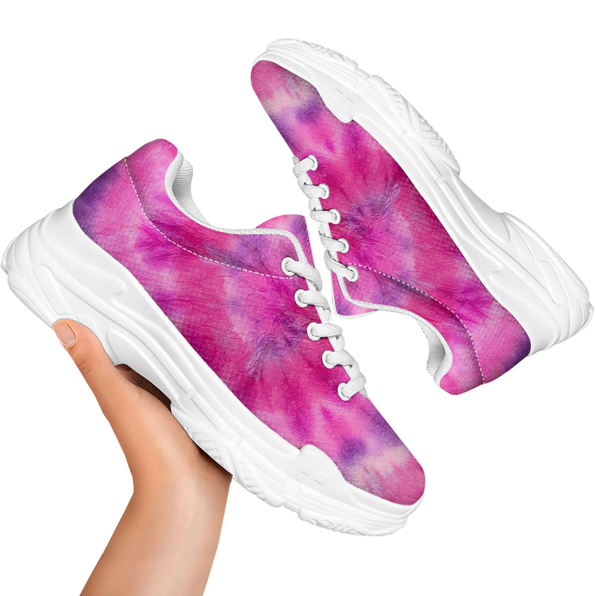 Double Pink Tie Dye Print White Chunky Shoes-grizzshop