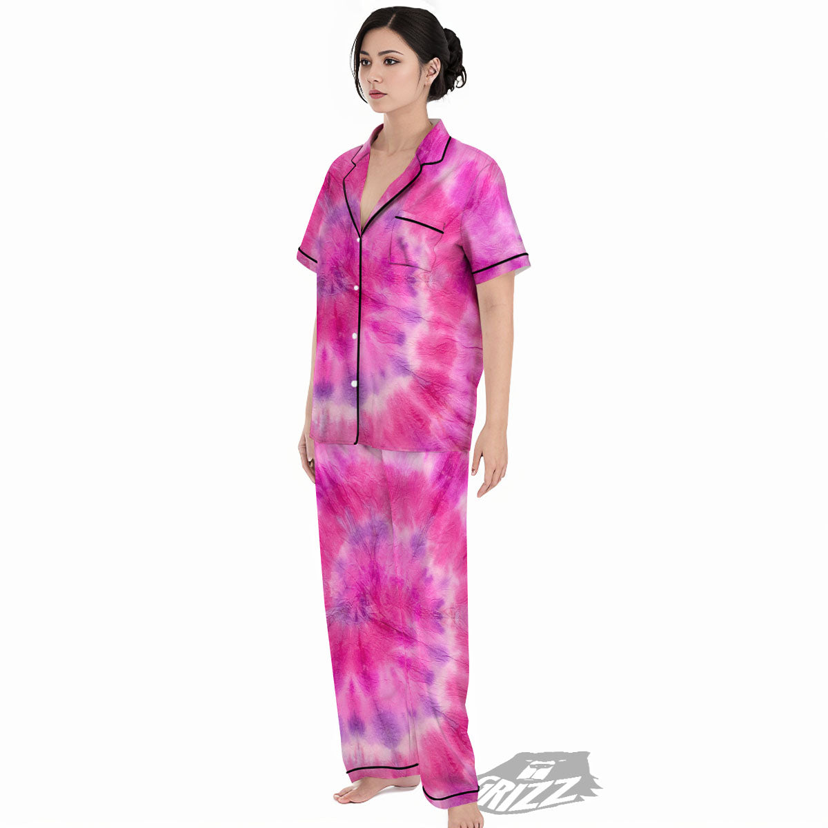 Double Pink Tie Dye Print Women's Pajamas Set-grizzshop