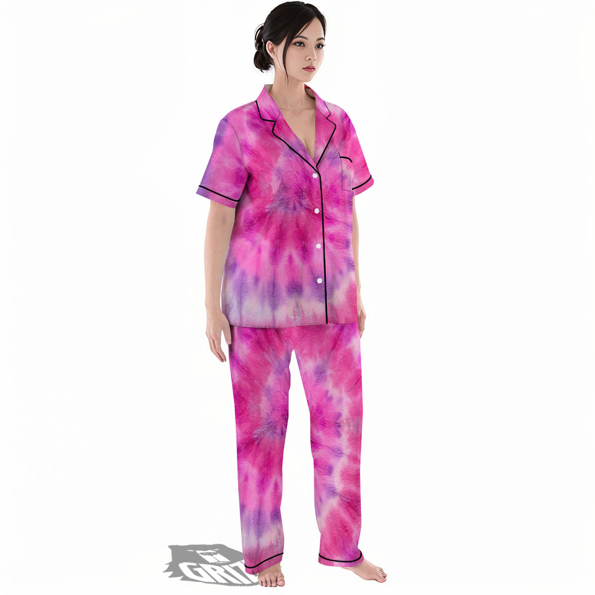 Double Pink Tie Dye Print Women's Pajamas Set-grizzshop