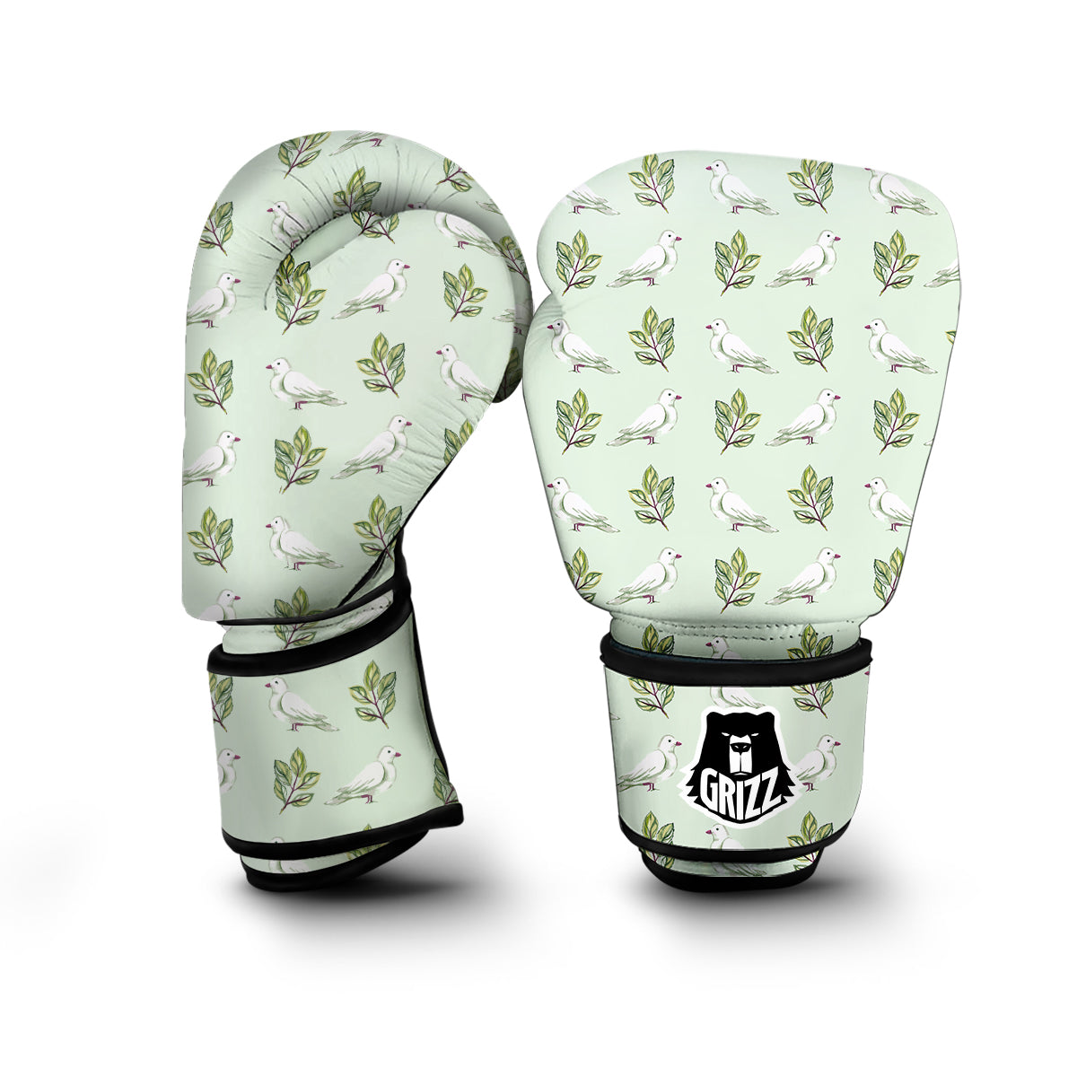 Dove And Leaf Green Print Pattern Boxing Gloves-grizzshop