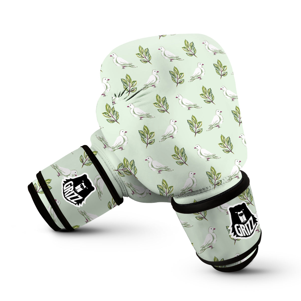 Dove And Leaf Green Print Pattern Boxing Gloves-grizzshop