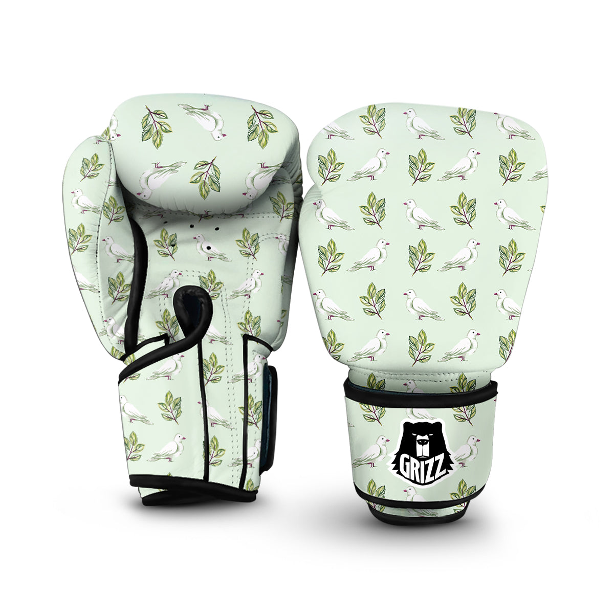 Dove And Leaf Green Print Pattern Boxing Gloves-grizzshop