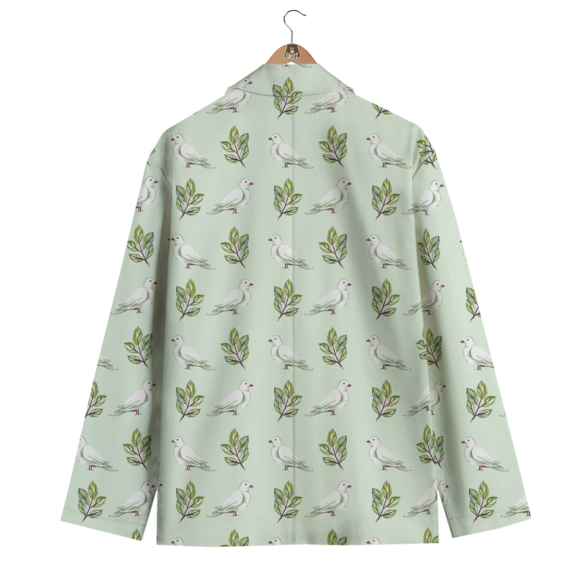 Dove And Leaf Green Print Pattern Men's Blazer-grizzshop