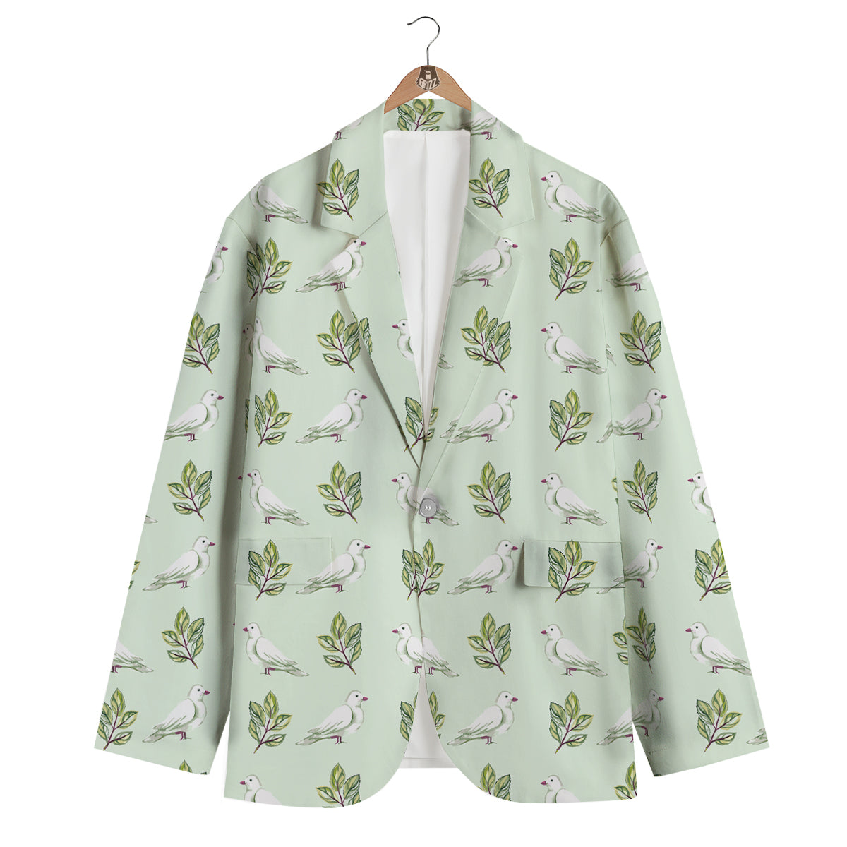 Dove And Leaf Green Print Pattern Men's Blazer-grizzshop