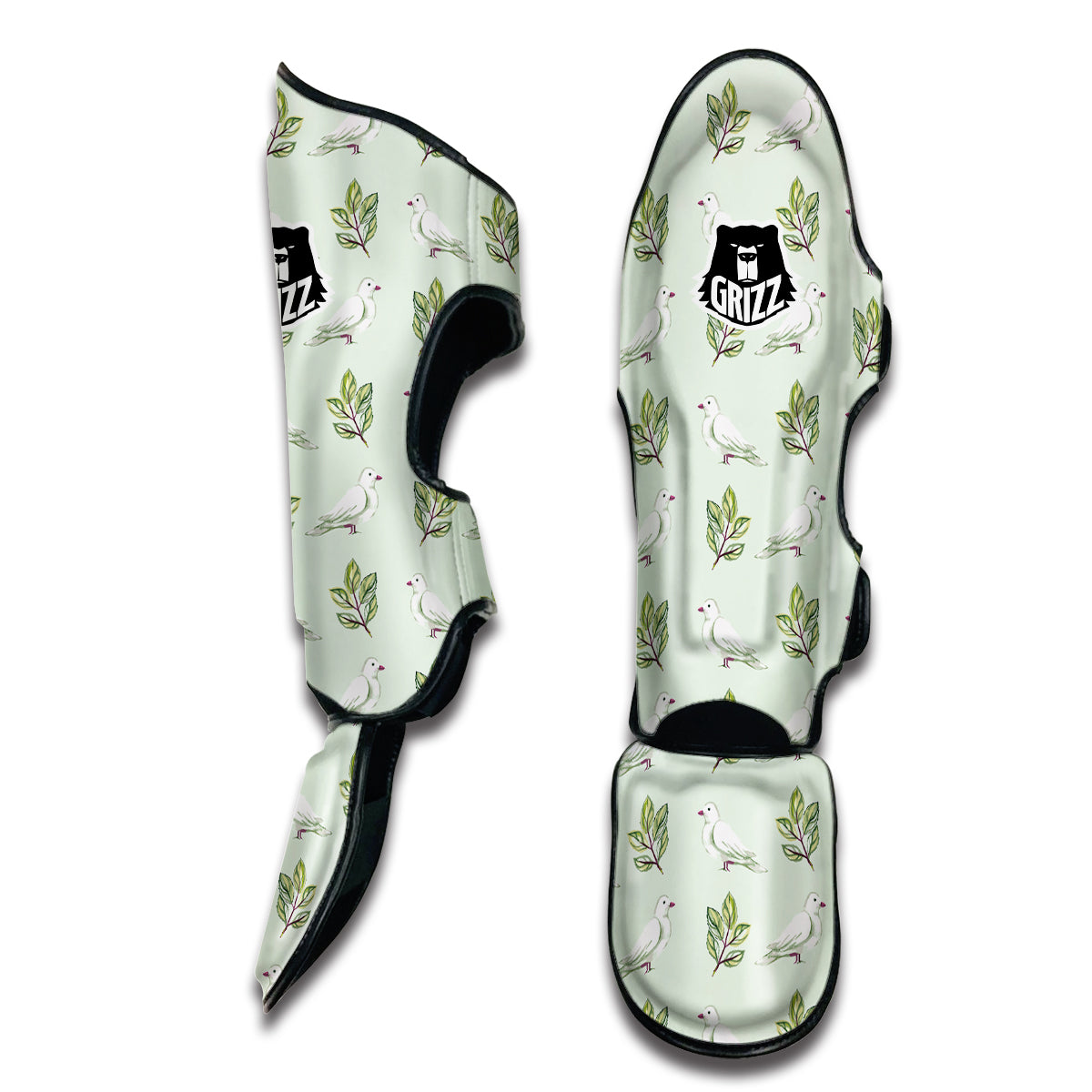 Dove And Leaf Green Print Pattern Muay Thai Shin Guards-grizzshop