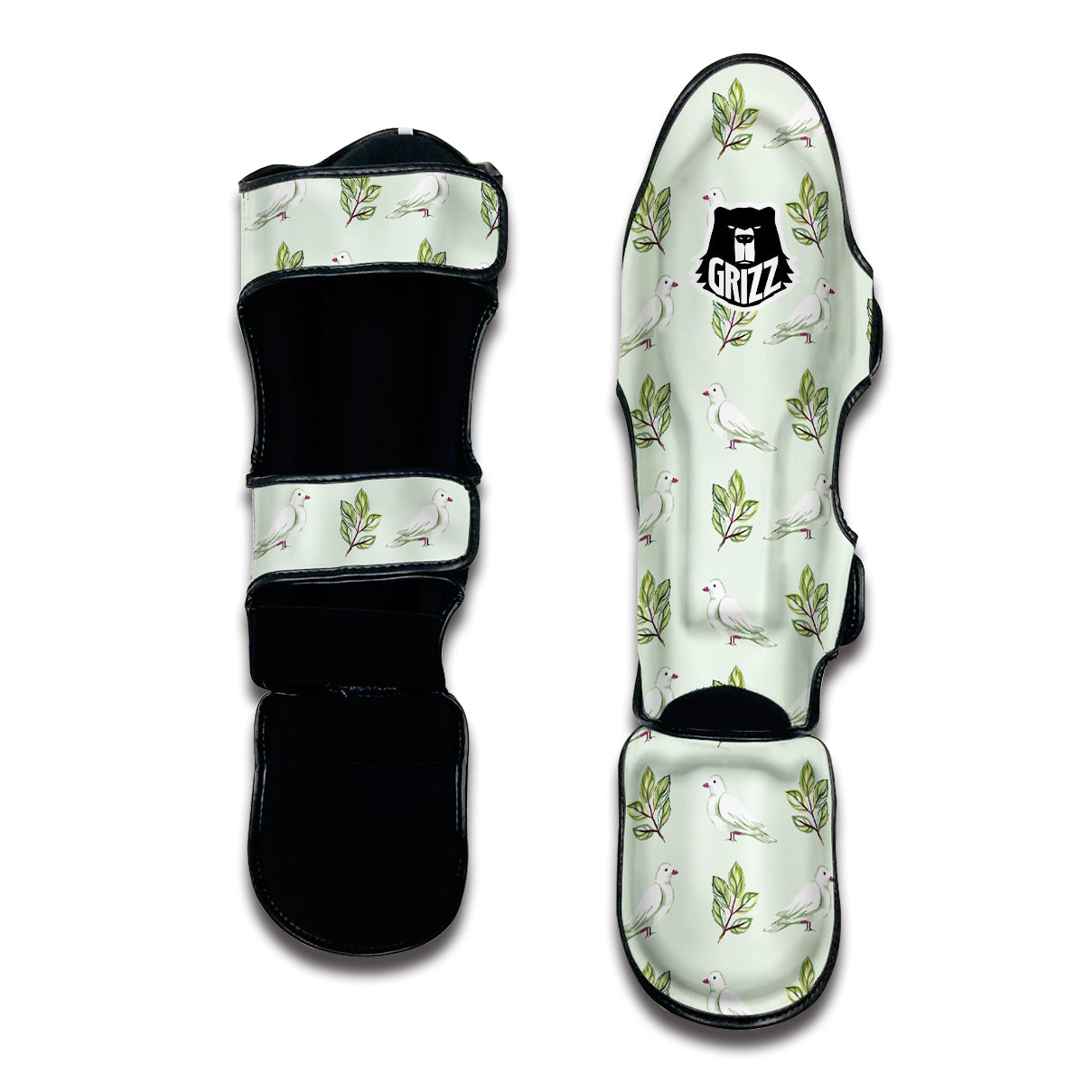 Dove And Leaf Green Print Pattern Muay Thai Shin Guards-grizzshop