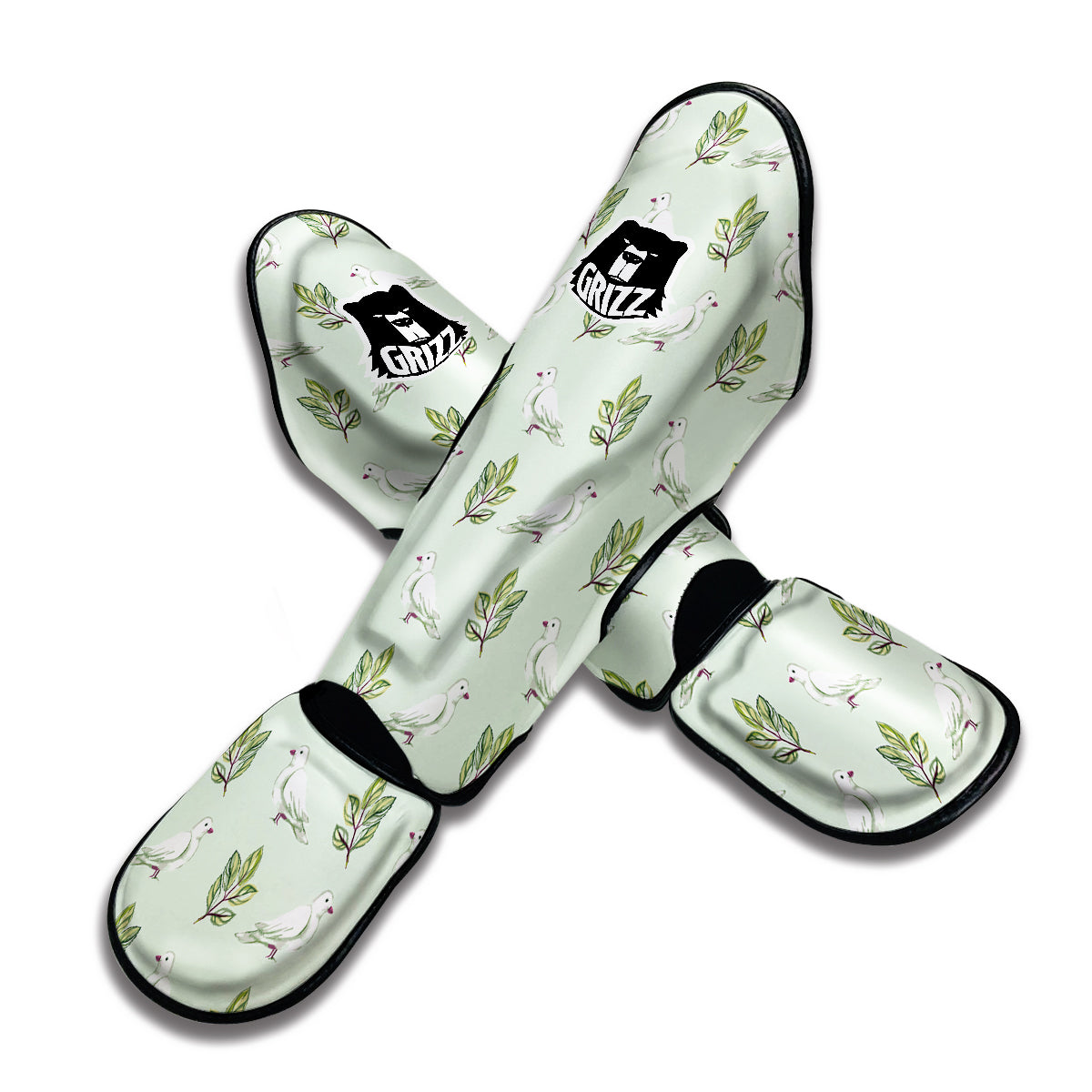 Dove And Leaf Green Print Pattern Muay Thai Shin Guards-grizzshop