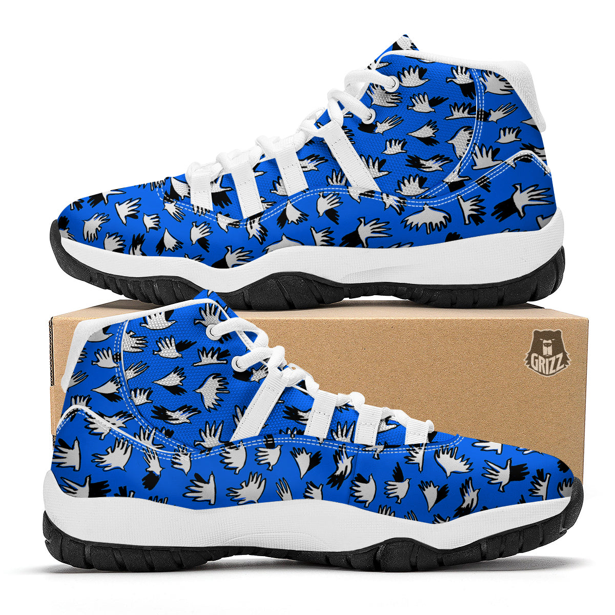 Dove Doodle Print Pattern White Bball Shoes-grizzshop