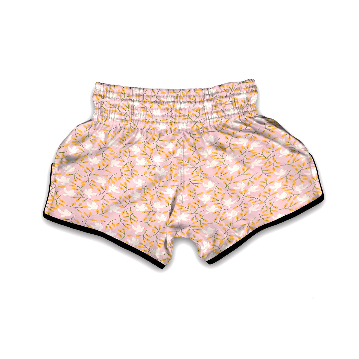 Dove Pink And Leaf Print Pattern Muay Thai Boxing Shorts-grizzshop