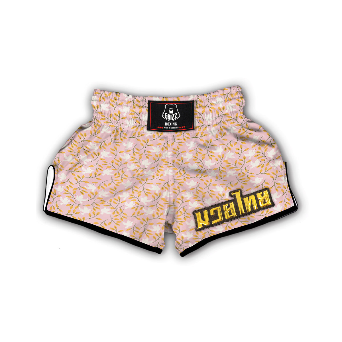 Dove Pink And Leaf Print Pattern Muay Thai Boxing Shorts-grizzshop