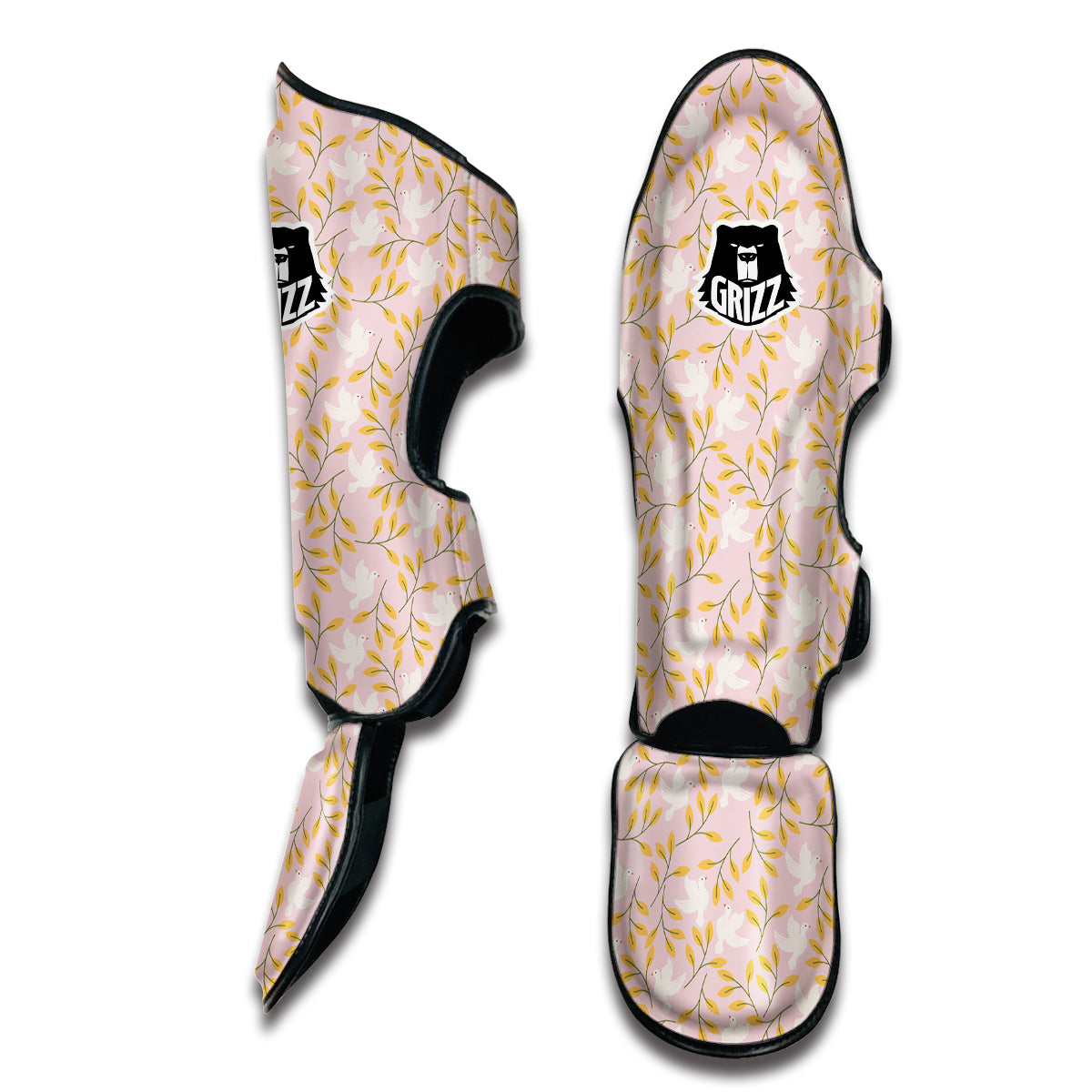 Dove Pink And Leaf Print Pattern Muay Thai Shin Guards-grizzshop