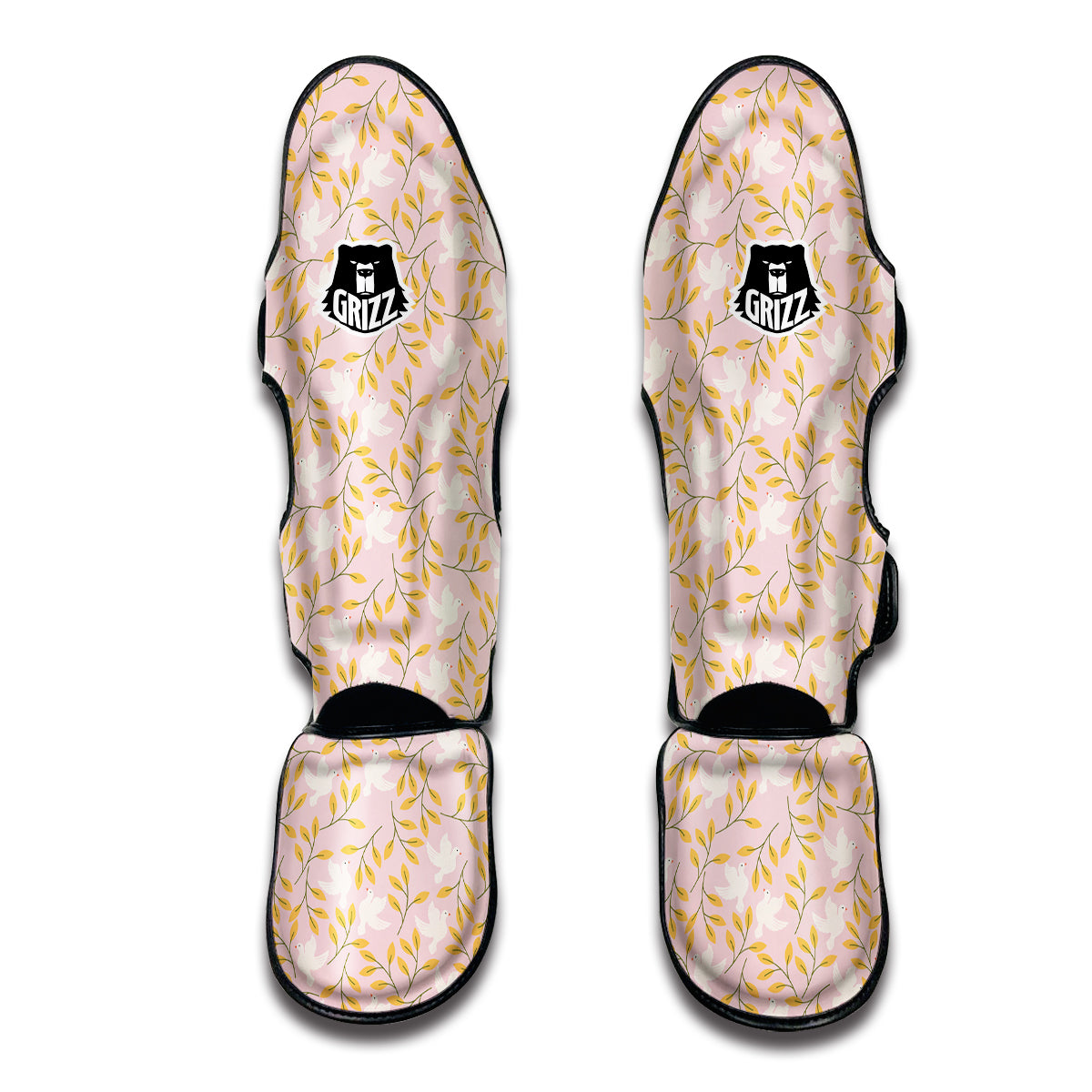 Dove Pink And Leaf Print Pattern Muay Thai Shin Guards-grizzshop