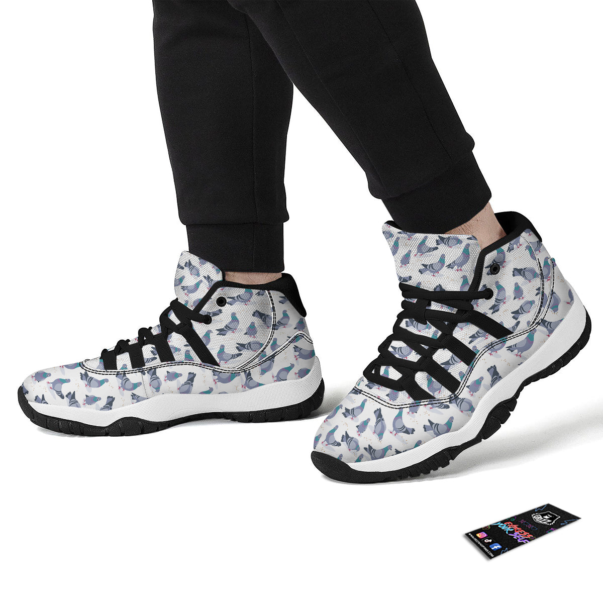 Dove Print Pattern Black Bball Shoes-grizzshop