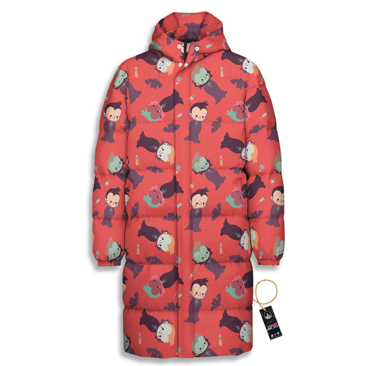 Dracula Cartoon Print Pattern Long Down Jacket-grizzshop