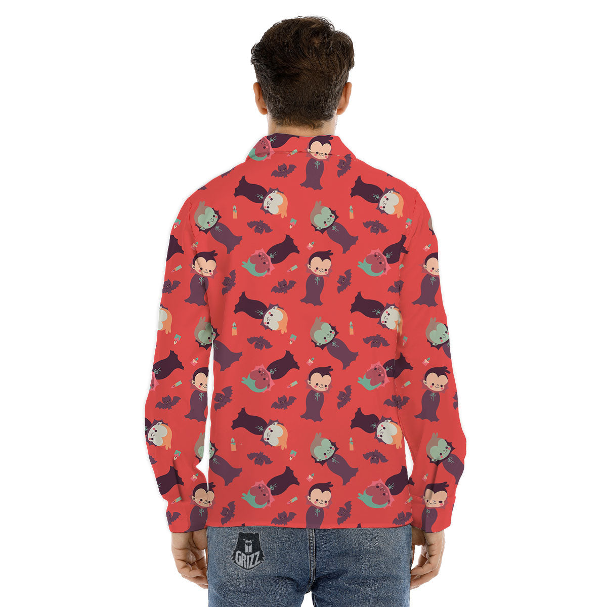 Dracula Cartoon Print Pattern Men's Dress Shirts-grizzshop