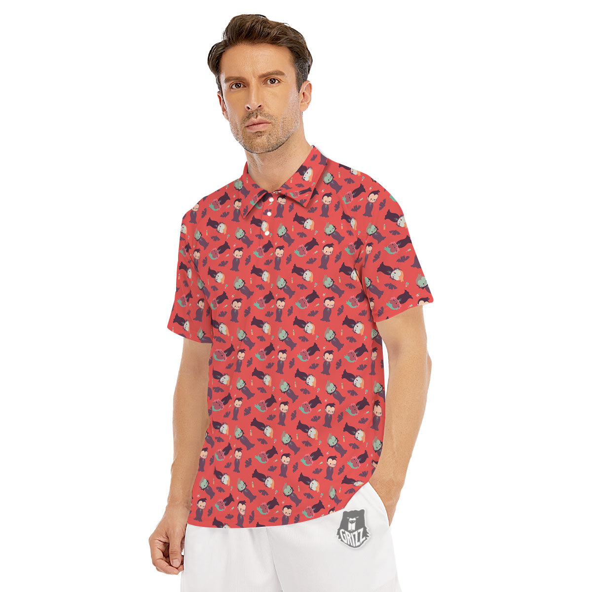 Dracula Cartoon Print Pattern Men's Golf Shirts-grizzshop