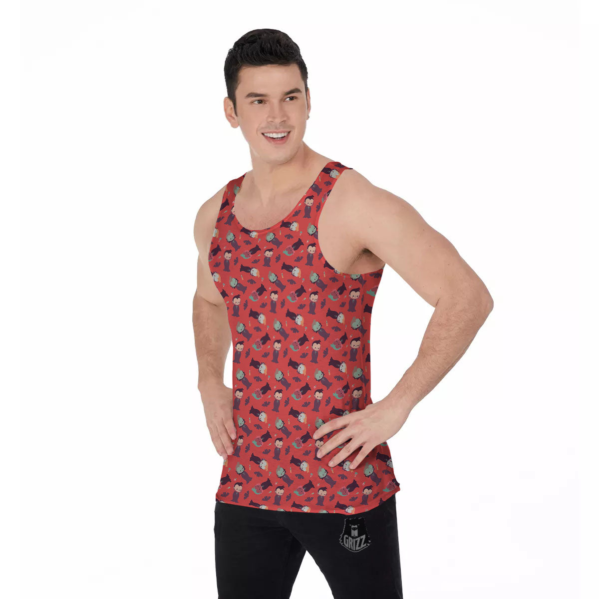 Dracula Cartoon Print Pattern Men's Tank Top-grizzshop