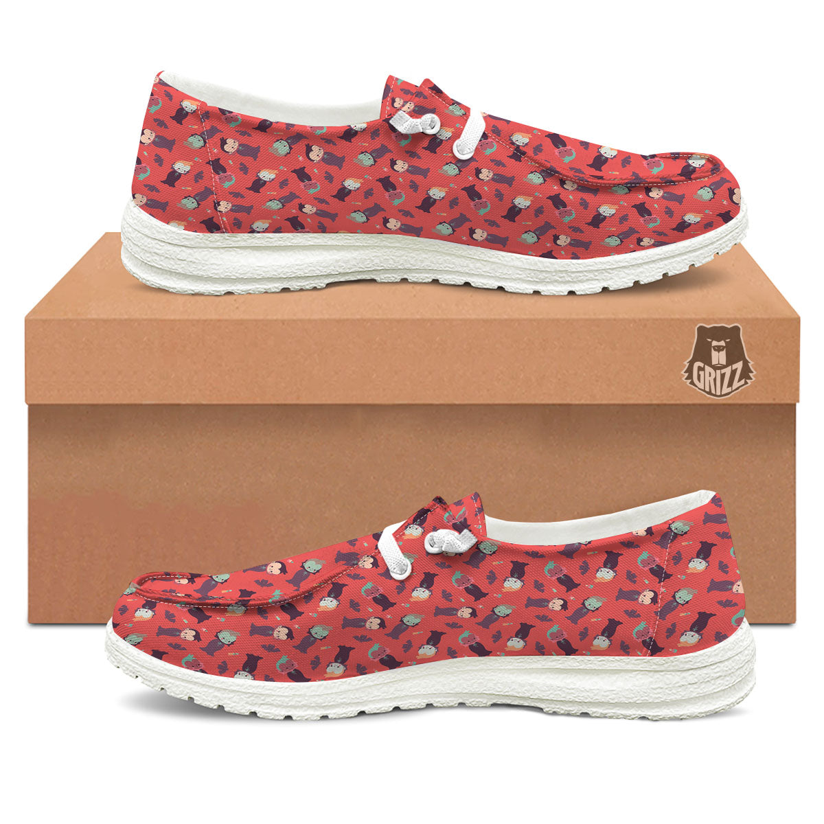 Dracula Cartoon Print Pattern White Loafers-grizzshop