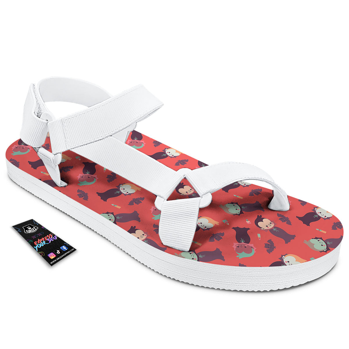 Dracula Cartoon Print Pattern White Open Toe Sandals-grizzshop