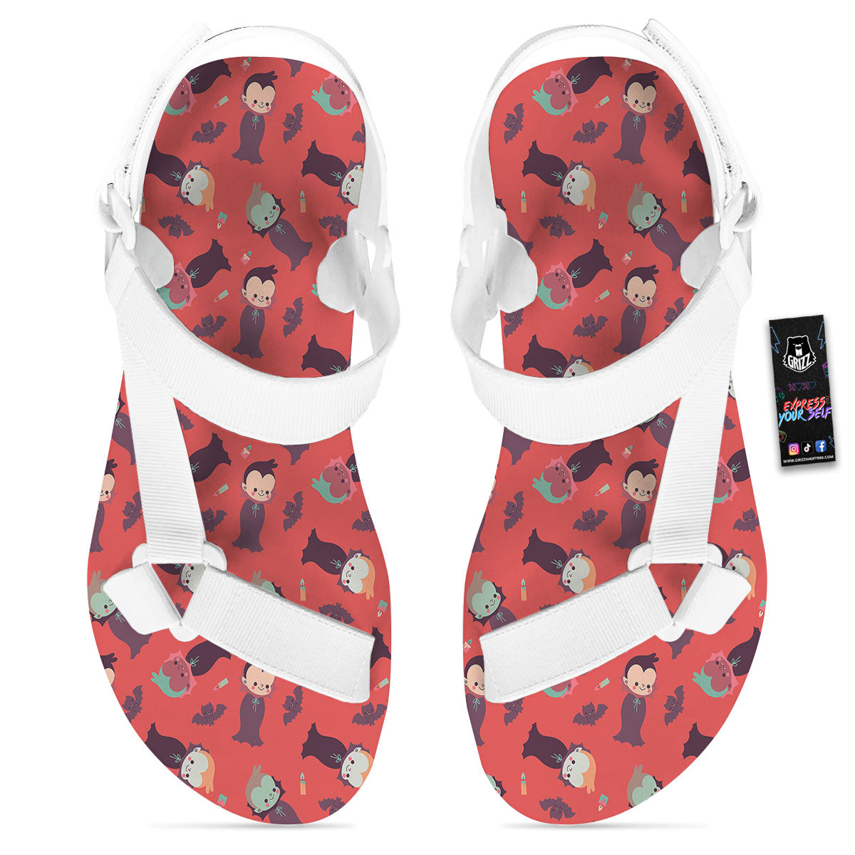 Dracula Cartoon Print Pattern White Open Toe Sandals-grizzshop