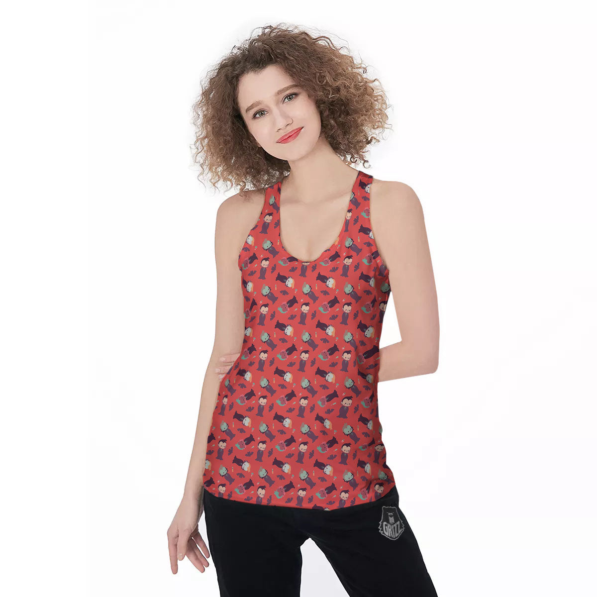 Dracula Cartoon Print Pattern Women's Racerback Tank Top-grizzshop
