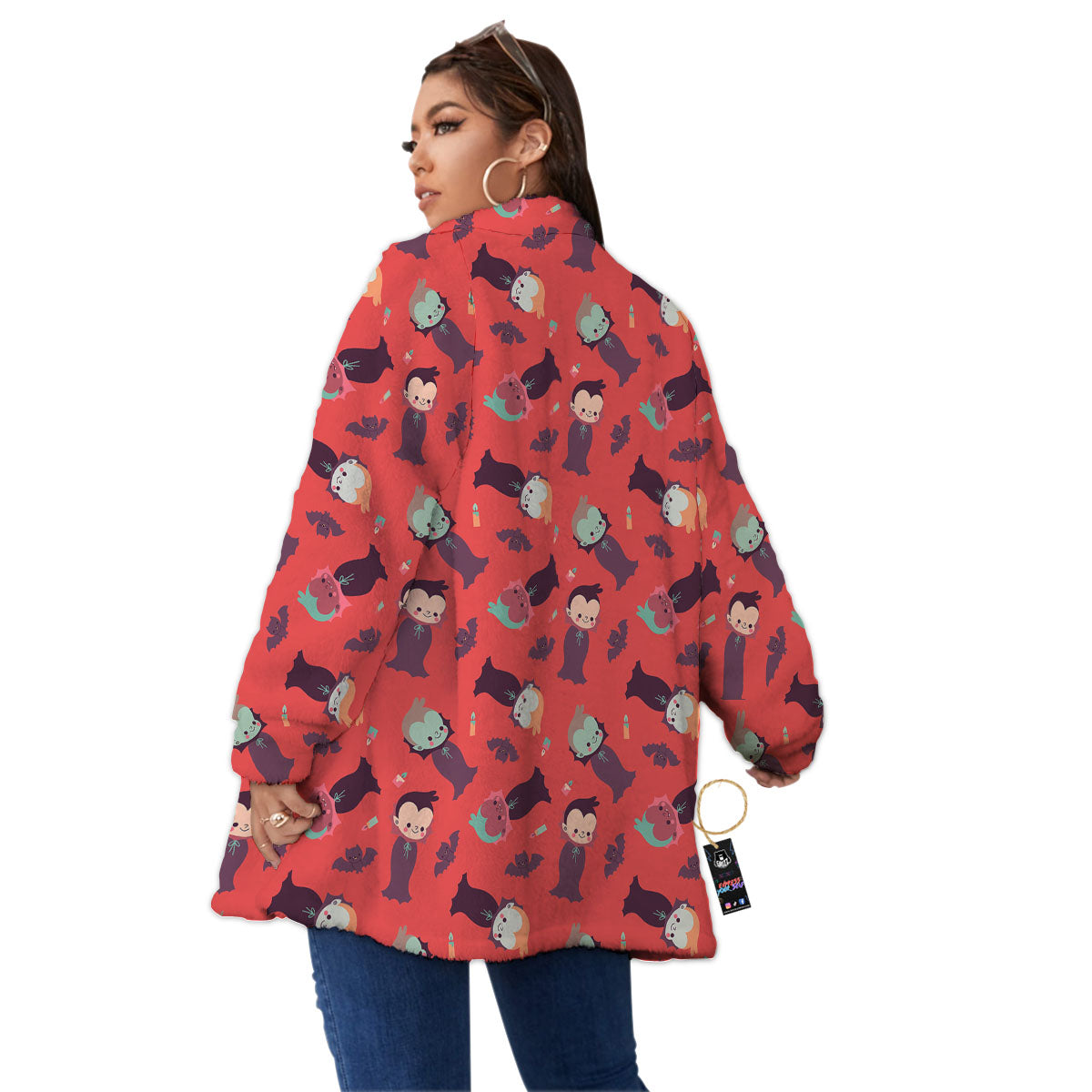 Dracula Cartoon Print Pattern Women's Sherpa Jacket-grizzshop
