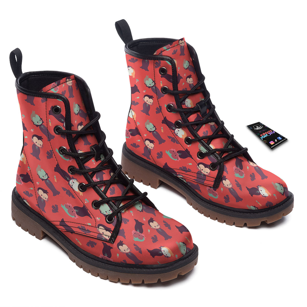 Dracula Cartoon Print Pattern Work Boots-grizzshop