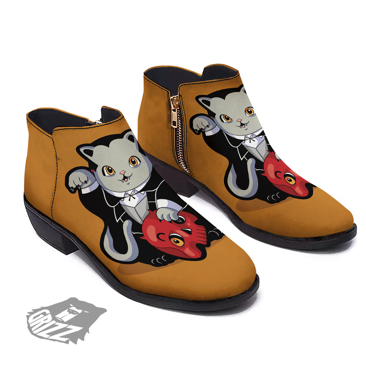 Dracula Cute Cat Print Ankle Boots-grizzshop