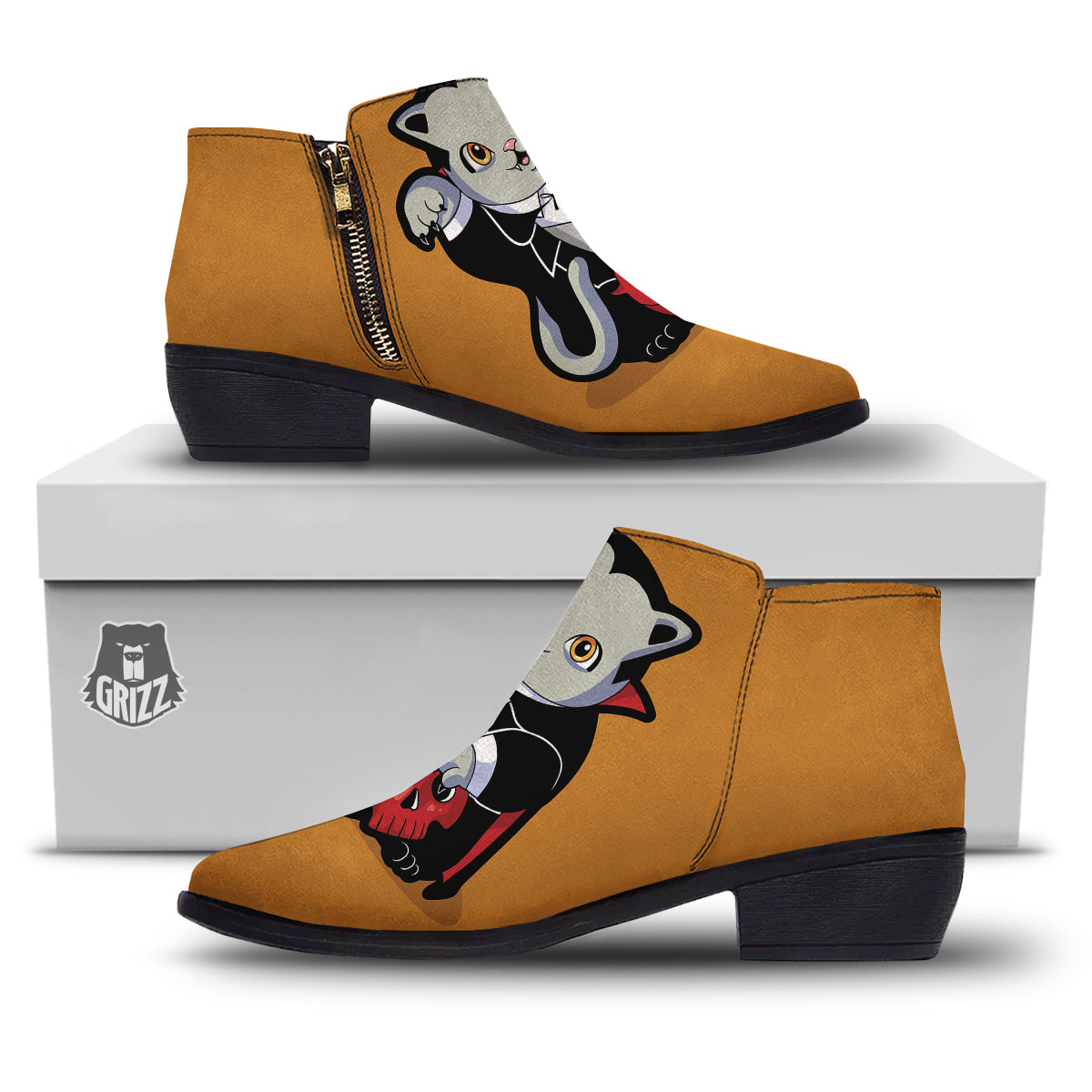 Dracula Cute Cat Print Ankle Boots-grizzshop