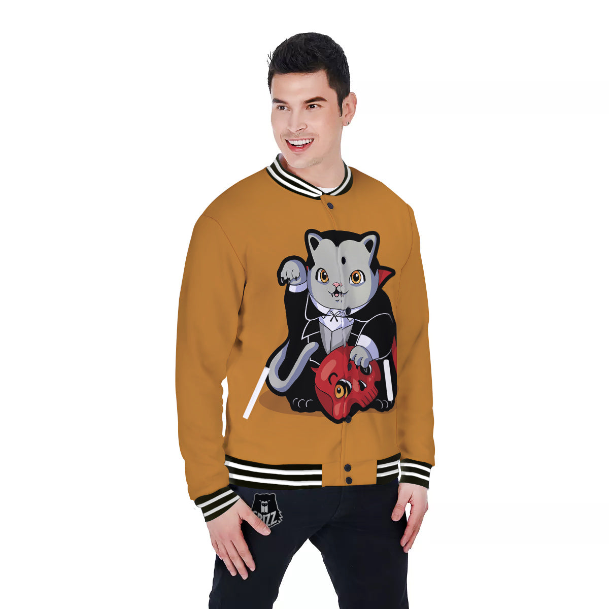 Dracula Cute Cat Print Baseball Jacket-grizzshop