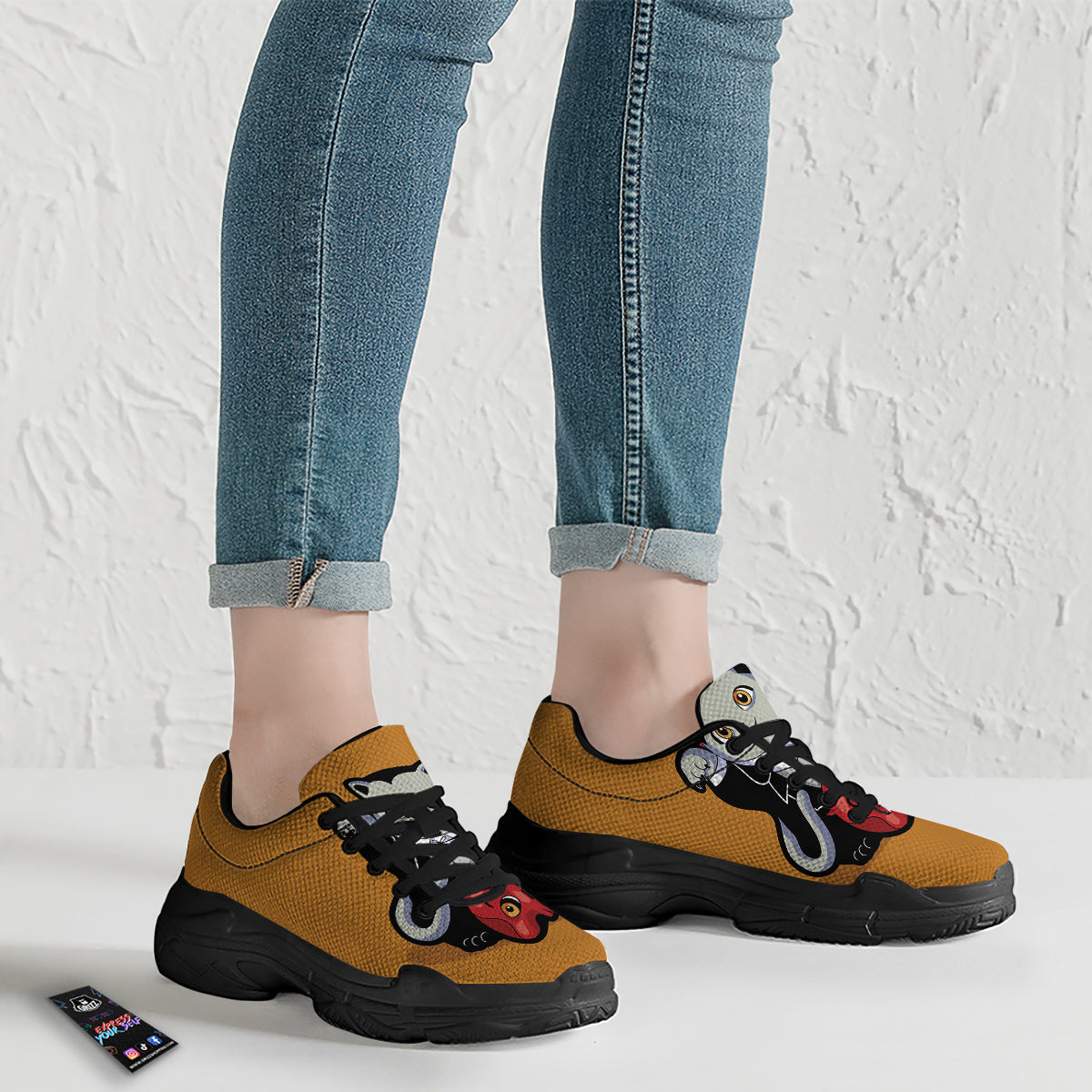 Dracula Cute Cat Print Black Chunky Shoes-grizzshop