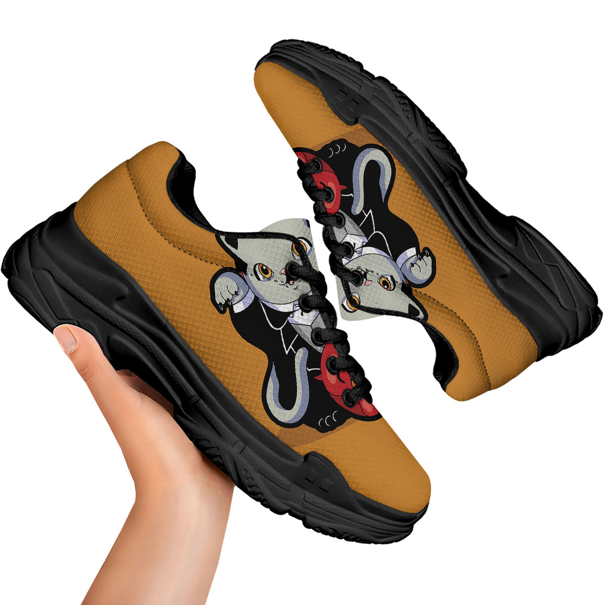 Dracula Cute Cat Print Black Chunky Shoes-grizzshop