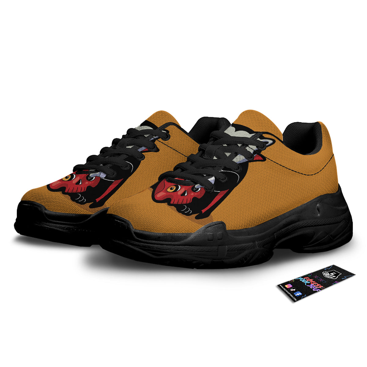 Dracula Cute Cat Print Black Chunky Shoes-grizzshop